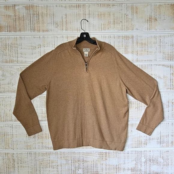 L.L. Bean Mens‎ 1/4 Zip Sweater Size XL Regular Cotton Cashmere Blend Ribbed - Picture 6 of 11
